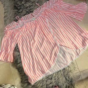 Pink n white stripe top— size large